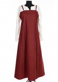 Viking Apron dresss in solid madder red diamond twill wool 