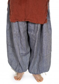 Viking puff pants in blue/nature harringbone linen