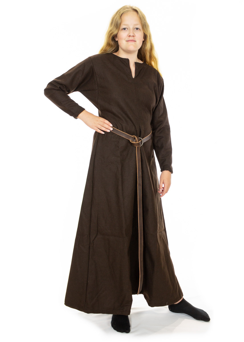 Woolen Dress in dark brown twill