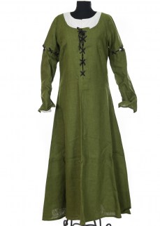 Medieval dress "Celeste" in dark olive green linen