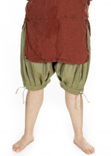 Viking puff pants in green/nature harringbone twill wool, kneelength