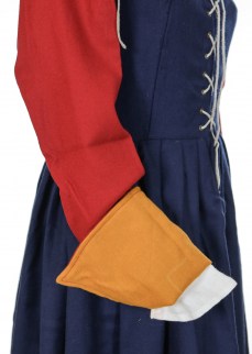 Woolen sleeves for 15th Century dress in burgundy/mustard yellow twill, folded model