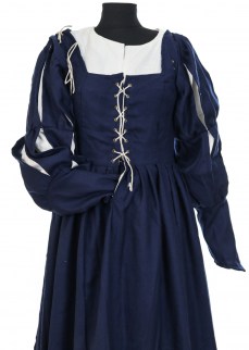 Woolen sleeves for 15th Century dress in dark blue/white twill, slit & puff model 