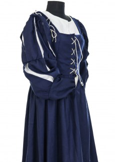 Woolen sleeves for 15th Century dress in dark blue/white twill, slit & puff model 