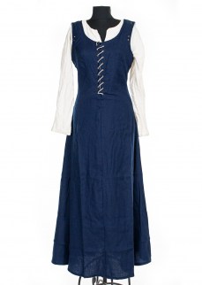 Medieval sleeveless dress in blue wool