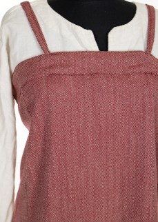 Viking apron dress in red/nature herringbone twill wool